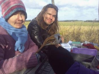 Linnea looking at Bearded tit. Photo by Bruno